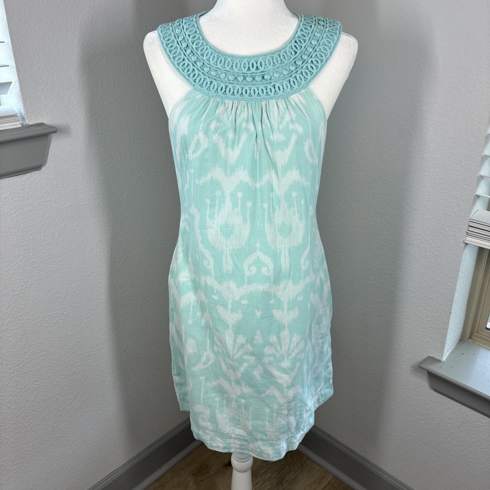 Vineyard Vines 100% Cotton Ikat Tie Dye Sleeveless Dress 6 Crochet Beach Coastal